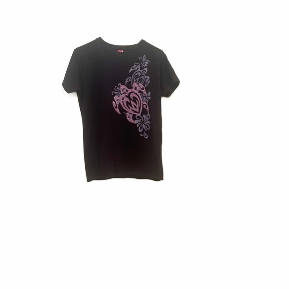 Black T-Shirt with Pink and Purple Turtle Design - Picture 1 of 5